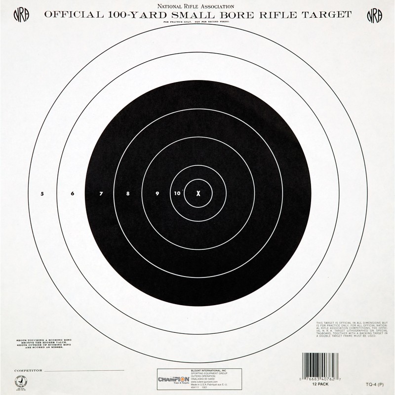 Champion Traps & Targets GTQ4 NRA Target, 100 Yard Single Bullseye, 12 Pack 40762