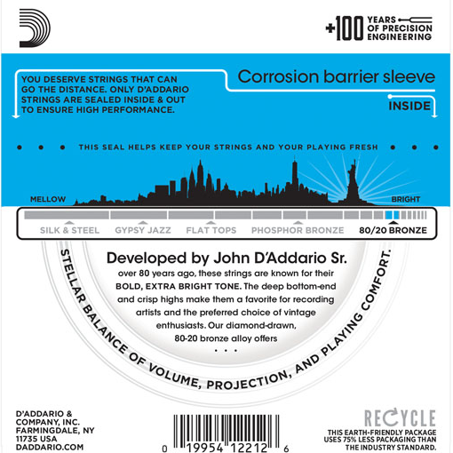 D'Addario 80/20 Bronze Acoustic Lite Guitar Strings EJ11