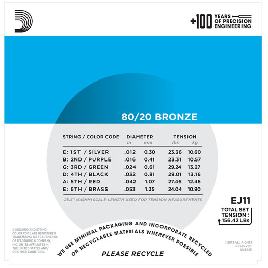 D'Addario 80/20 Bronze Acoustic Lite Guitar Strings EJ11