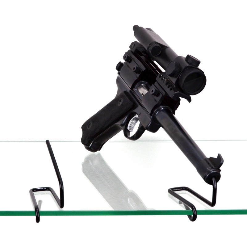 Gun Storage Solutions Handgun Front Kikstands, Vinyl Coated, Fits Guns As Small As .22 Caliber, 1 Per Stand, Attachs To Back Of Shelf, Black FKIK10