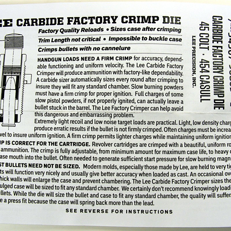 Lee Precision Factory Crimp Die Instructions 40SW/10