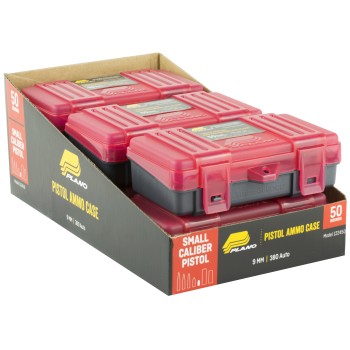 Plano Ammunition Box, Holds 50 Rounds of 9mm/.380 Handgun Rounds, Charcoal/Rose , 6 Pack 122450